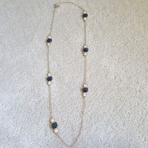 ANN TAYLOR Navy Gold Station Necklace + Bracelet